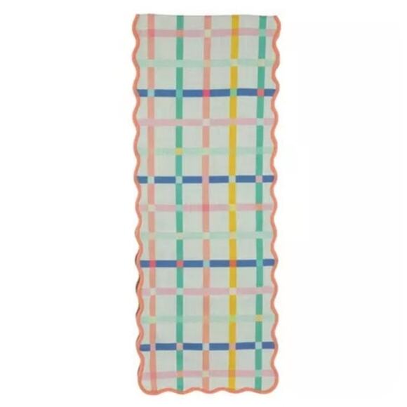 Spring Shop Multicolored 14X72 Scallop Edge Easter Plaid Table Runner - Picture 1 of 5